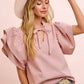 Ladies Woven Ruffled Sleeves Top-Red