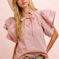 Ladies Woven Ruffled Sleeves Top-Red