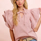 Ladies Woven Ruffled Sleeves Top-Red