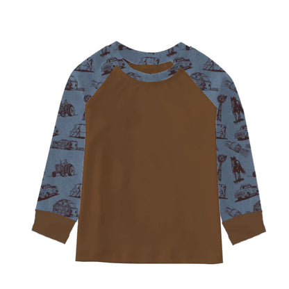 Boys Blue Farm Print Long Sleeve Romper or Tee by Shea Baby