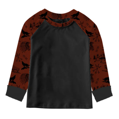 Boys Maroon Indian Print Long Sleeve Romper or Tee by Shea Baby