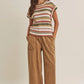 Ladies Textured Stripe Sweater Vest-Olive