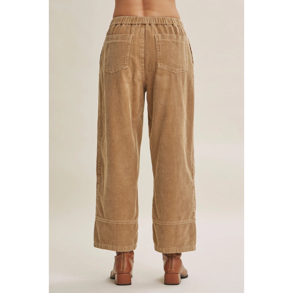 Ladies Western Horizon Mineral Washed Corduroy Barrel Pants-Camel