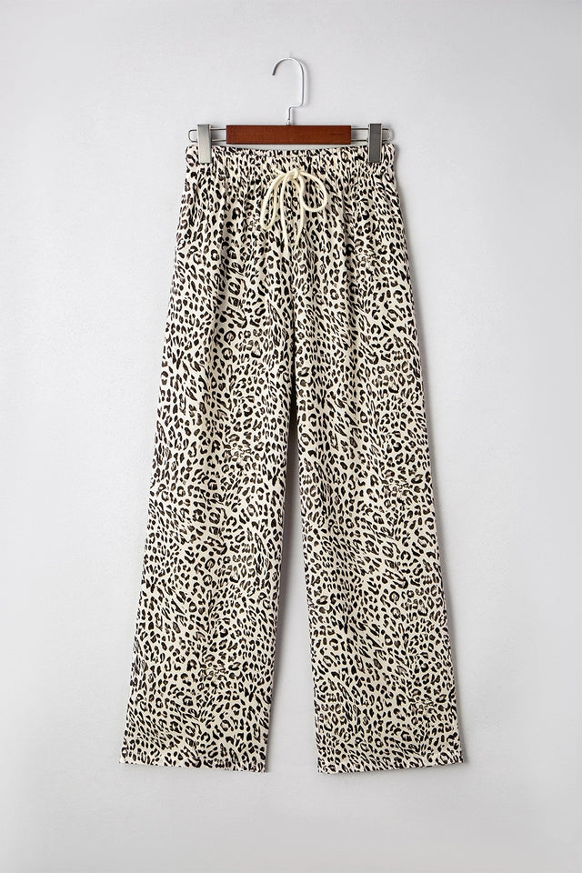 Ladies Jovanna Leopard Drawstring Elastic Waistband Loose Pants