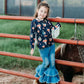 Girls Black Floral Skull w/Fringe Shirt by Shea Baby