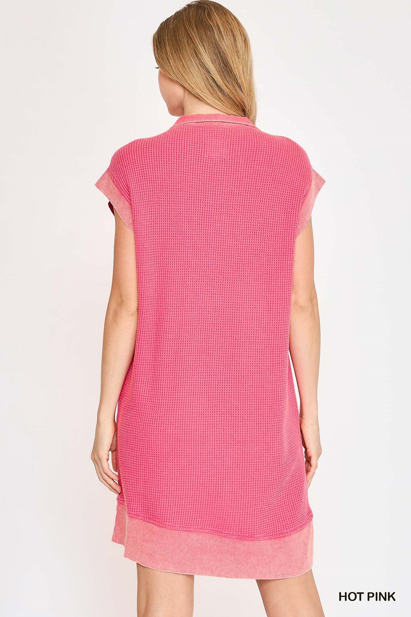 Ladies Mineral Wash Mini Dress by Umgee - Hot Pink