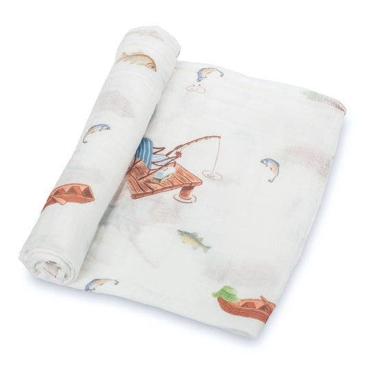 LollyBanks Gone Fishing - Muslin Swaddle Blanket