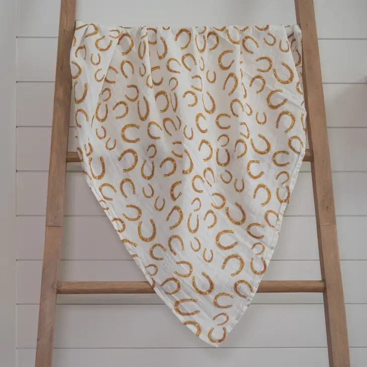 LollyBanks Lucky Horseshoe Muslin Swaddle Blanket