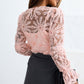 Ladies Pink Flower Dotted Ruffled Sleeve Mesh Top