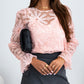 Ladies Pink Flower Dotted Ruffled Sleeve Mesh Top