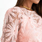 Ladies Pink Flower Dotted Ruffled Sleeve Mesh Top