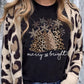 Ladies Leopard Print Christmas Tree Graphic Holiday T Shirt-Black
