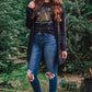 Ladies Leopard Print Christmas Tree Graphic Holiday T Shirt-Black