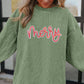 Ladies Grass Green Sequined merry Letter Graphic Twisted Ribbed Baggy Sweatshirt
