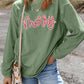 Ladies Grass Green Sequined merry Letter Graphic Twisted Ribbed Baggy Sweatshirt