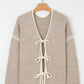 Ladies Pale Khaki Tied Front Drop Shoulder Chunky Casual Cardigan