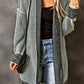 Ladies Gray Plaid Knitted Long Open Front Cardigan