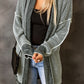 Ladies Gray Plaid Knitted Long Open Front Cardigan