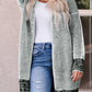 Ladies Gray Plaid Knitted Long Open Front Cardigan