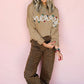Ladies Smoke Gray Merry Colorful Dot Detail Christmas Dolman Sweater