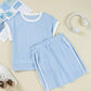 Ladies Beau Blue Contrast Trim Textured Crewneck Tee and Pocketed Skirt Set