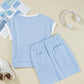 Ladies Beau Blue Contrast Trim Textured Crewneck Tee and Pocketed Skirt Set