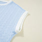 Ladies Beau Blue Contrast Trim Textured Crewneck Tee and Pocketed Skirt Set