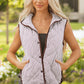 Brown Stripe Contrast Trim Snap Button Collared Winter Vest