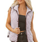 Brown Stripe Contrast Trim Snap Button Collared Winter Vest