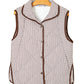 Brown Stripe Contrast Trim Snap Button Collared Winter Vest