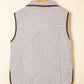 Brown Stripe Contrast Trim Snap Button Collared Winter Vest