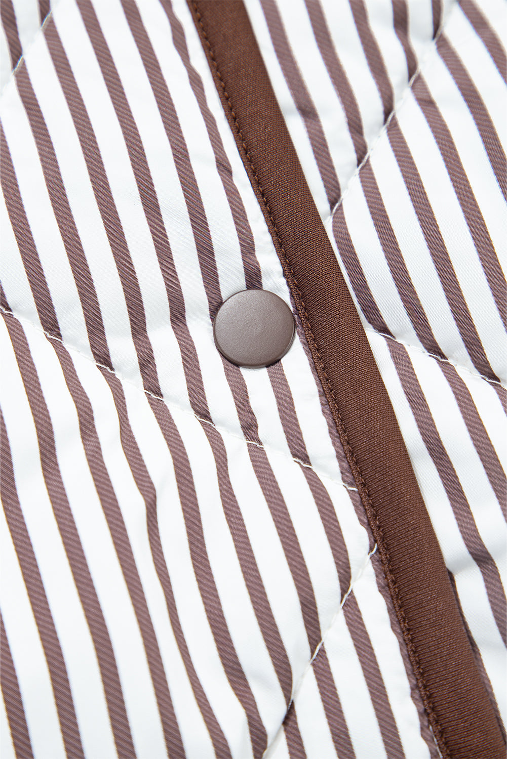 Brown Stripe Contrast Trim Snap Button Collared Winter Vest