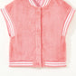 Ladies Gossamer Pink Varsity Striped Plush Vest