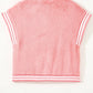 Ladies Gossamer Pink Varsity Striped Plush Vest
