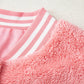 Ladies Gossamer Pink Varsity Striped Plush Vest