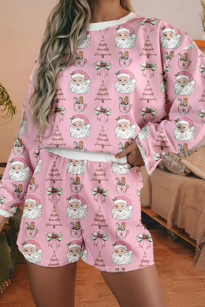 Ladies LDC Christmas Fashion Print 2pcs Lounge Short Set-Pink