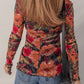 Ladies LDC Floral Print Lettuce Trim Long Sleeve Mesh Top