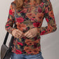Ladies LDC Floral Print Lettuce Trim Long Sleeve Mesh Top