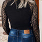 Ladies LDC Leopard Mesh Patchwork Knit Long Sleeve Top-Black