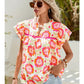 Ladies LDC Boho Floral Print Ricrac Ruffle Sleeve Blouse-Rose