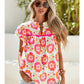 Ladies LDC Boho Floral Print Ricrac Ruffle Sleeve Blouse-Rose