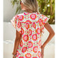 Ladies LDC Boho Floral Print Ricrac Ruffle Sleeve Blouse-Rose