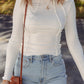Ladies LDC Exposed Seam Ribbed Knit Slim Fit Long Sleeve Top