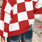 Ladies LDC Checkered Bishop Sleeve Sweater-Red