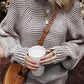 Ladies LDC Striped Print Ribbed Knit Boat Neck Baggy Sweater-Coffee