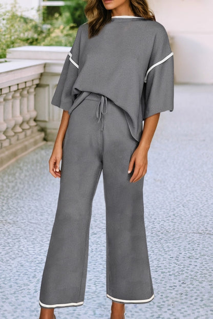 Ladies LDC Half Sleeve Top Drawstring Pants Loose 2pcs Sweater Suit