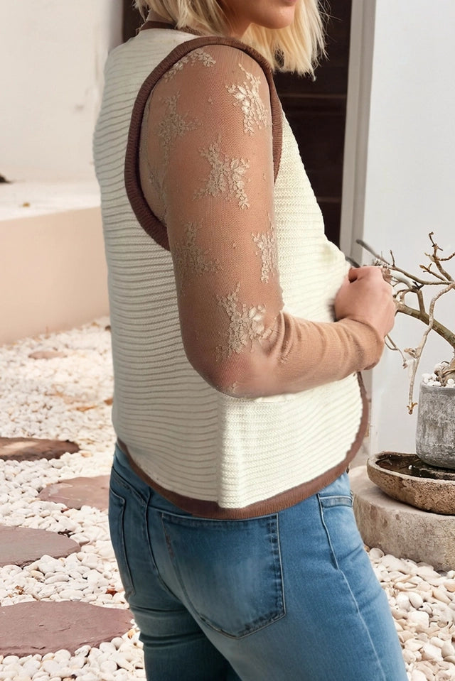 Ladies LDC Horizontal Ribbed Knit Contrast Trim Ties Front Sweater