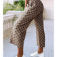Ladies LDC Tie Elastic Waist Checkered Loose Pants-Khaki