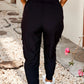 Ladies LDC Elastic High Waist Pocketed Cargo Jogger Pants-Black