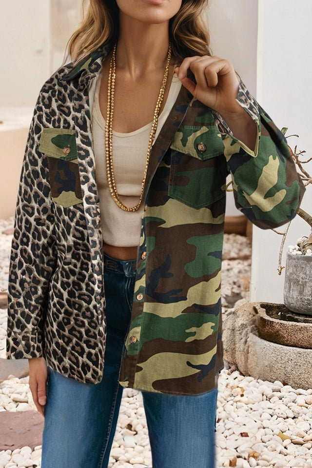 Ladies LDC Leopard Camo Patchwork Oversize Shacket